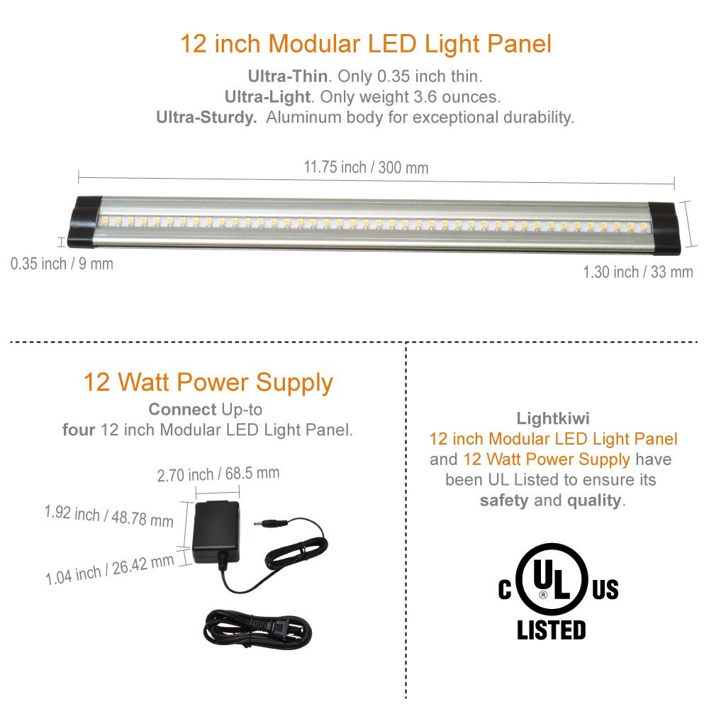 12 Inch Warm White Modular LED Under Cabinet Lighting Standard Kit